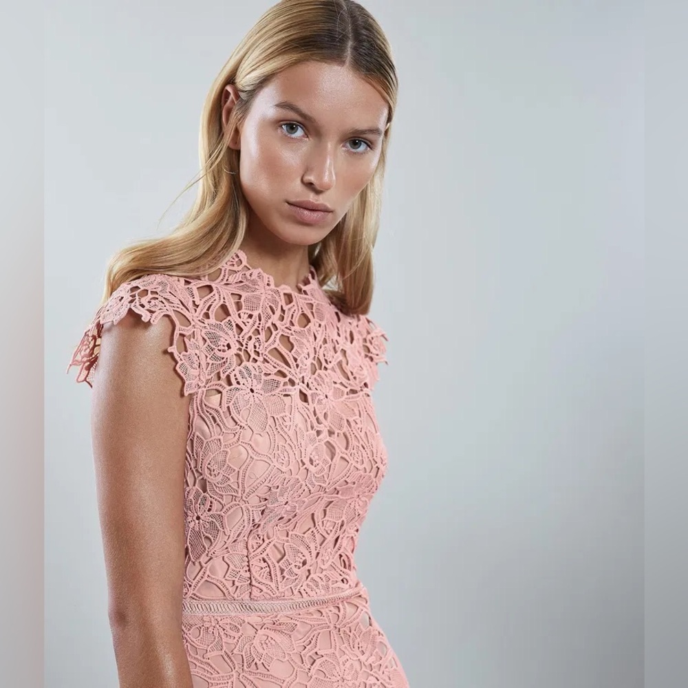 NWT REISS Ivana Asymmetric Lace Dress - Pink, size 4 (fits size 2)